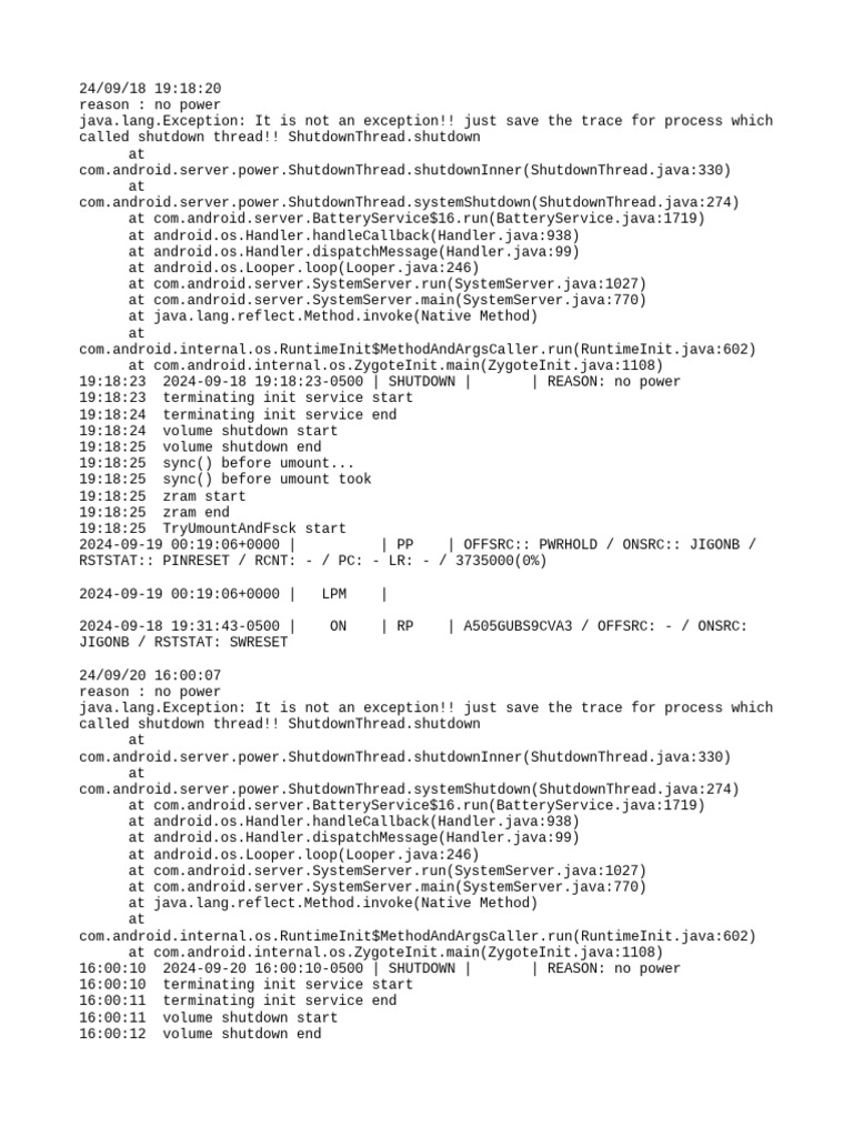 Android Shutdown Logs: No Power Events | PDF | Computer Programming ...