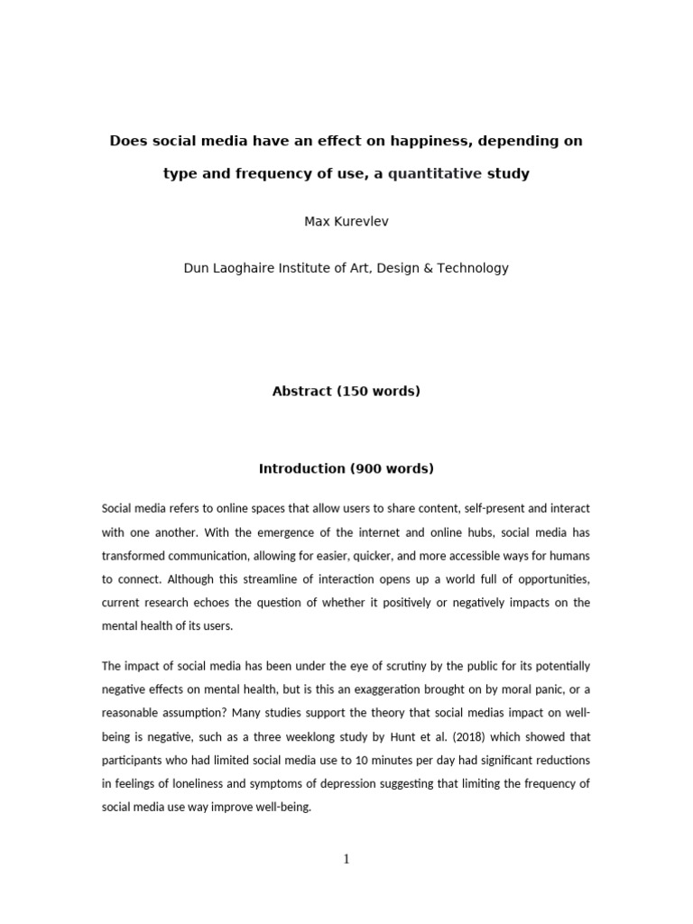 Social Media's Impact on Happiness Study | PDF | Social Media | Popular ...