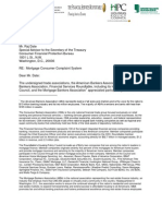 Letter To CFPB On A Mortgage Consumer Complaint System