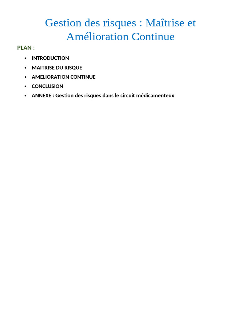 Maîtrise et Amélioration des Risques | PDF | Gestion des risques | Risque
