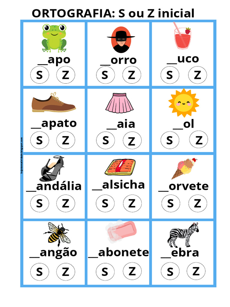 Ortografia: S ou Z Inicial em Palavras | PDF