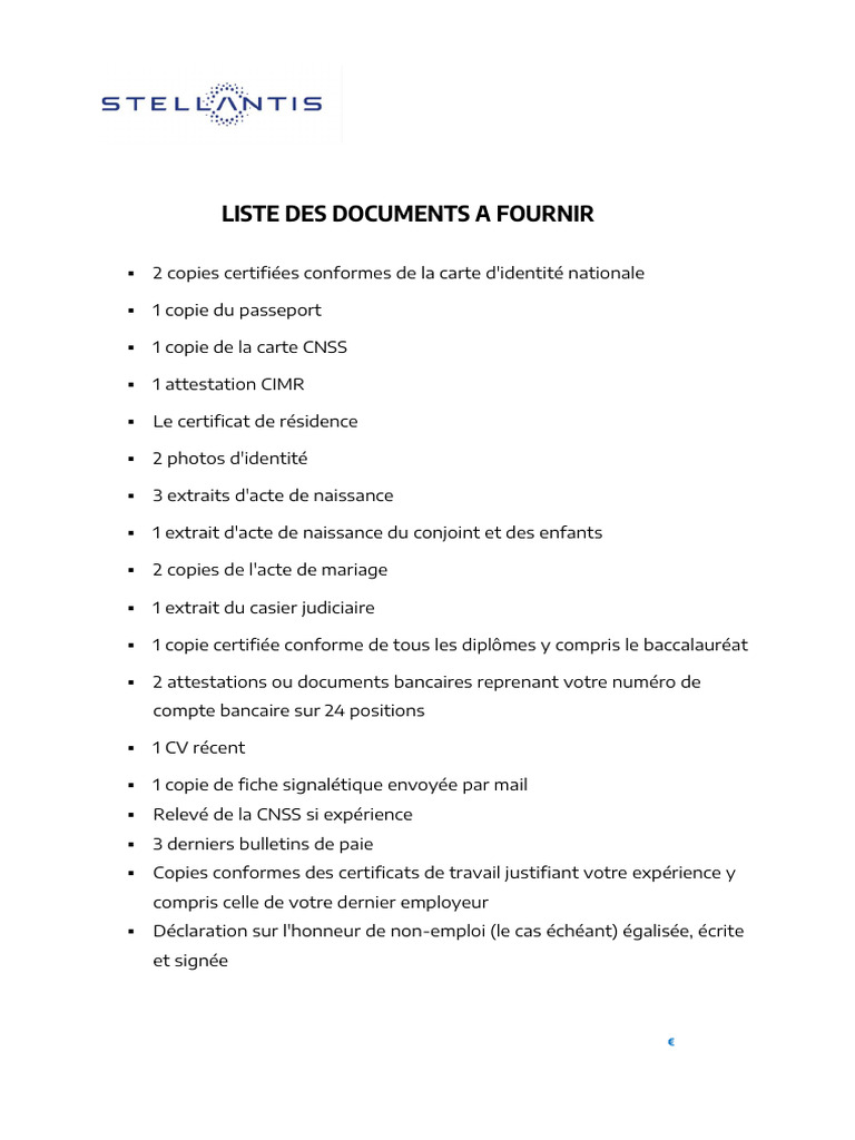 Documents requis pour Peugeot Maroc | PDF