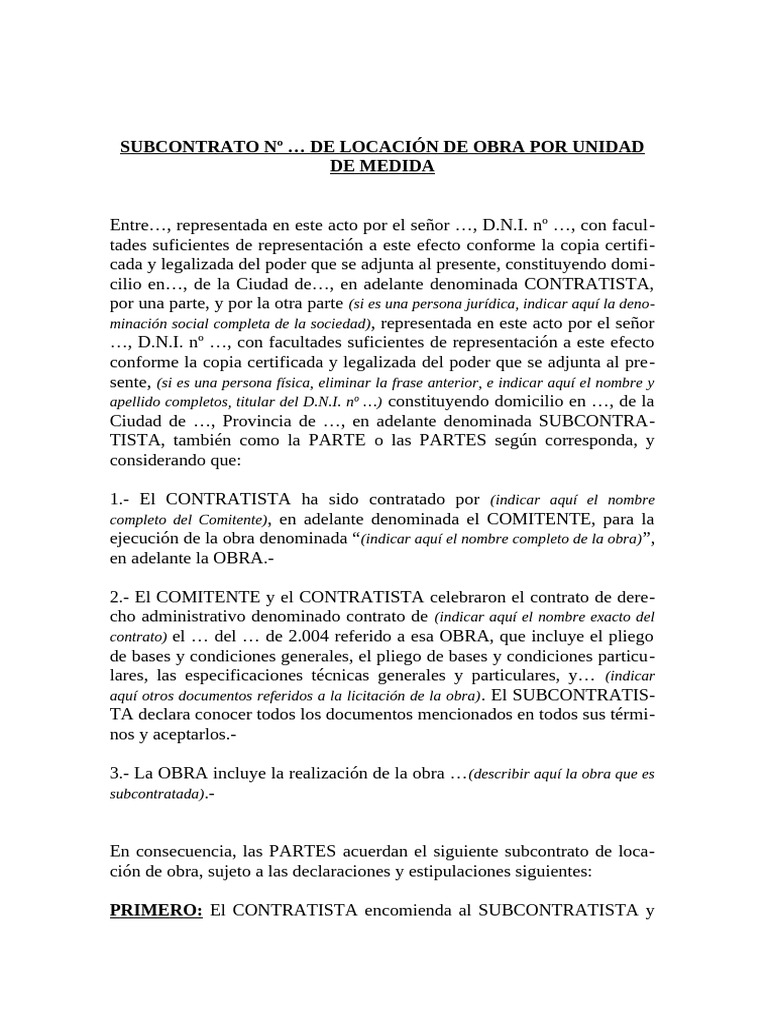 6 CONTRATO OBRA PUBLICA Tierra Del Fuego IPV Modelo de Subcontrato 6 ...
