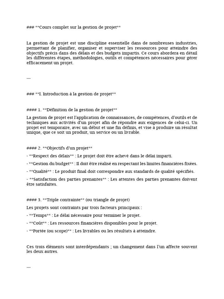 Cours sur la gestion de projet efficace | PDF | Gestion de projet ...