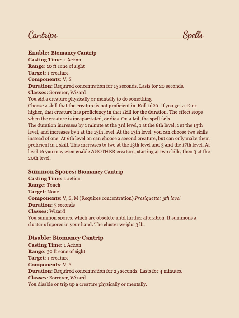 Biomancy spell list | PDF | Magician (Fantasy) | Tentacle