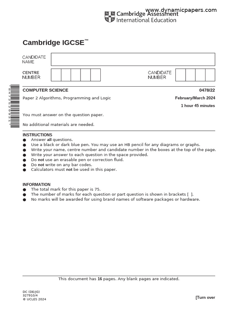 Cambridge IGCSE: Computer Science 0478/22 | PDF | Sql | Algorithms