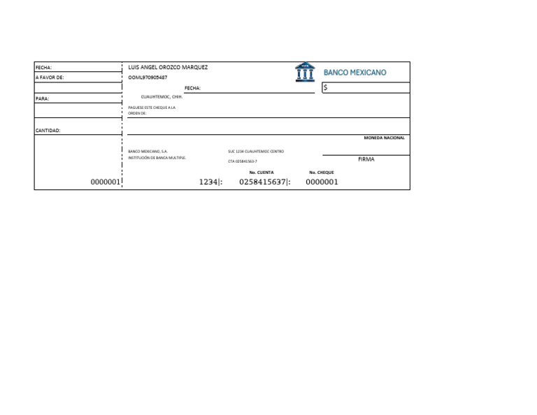 Cheque Banco Mexicano Cuauhtémoc | PDF