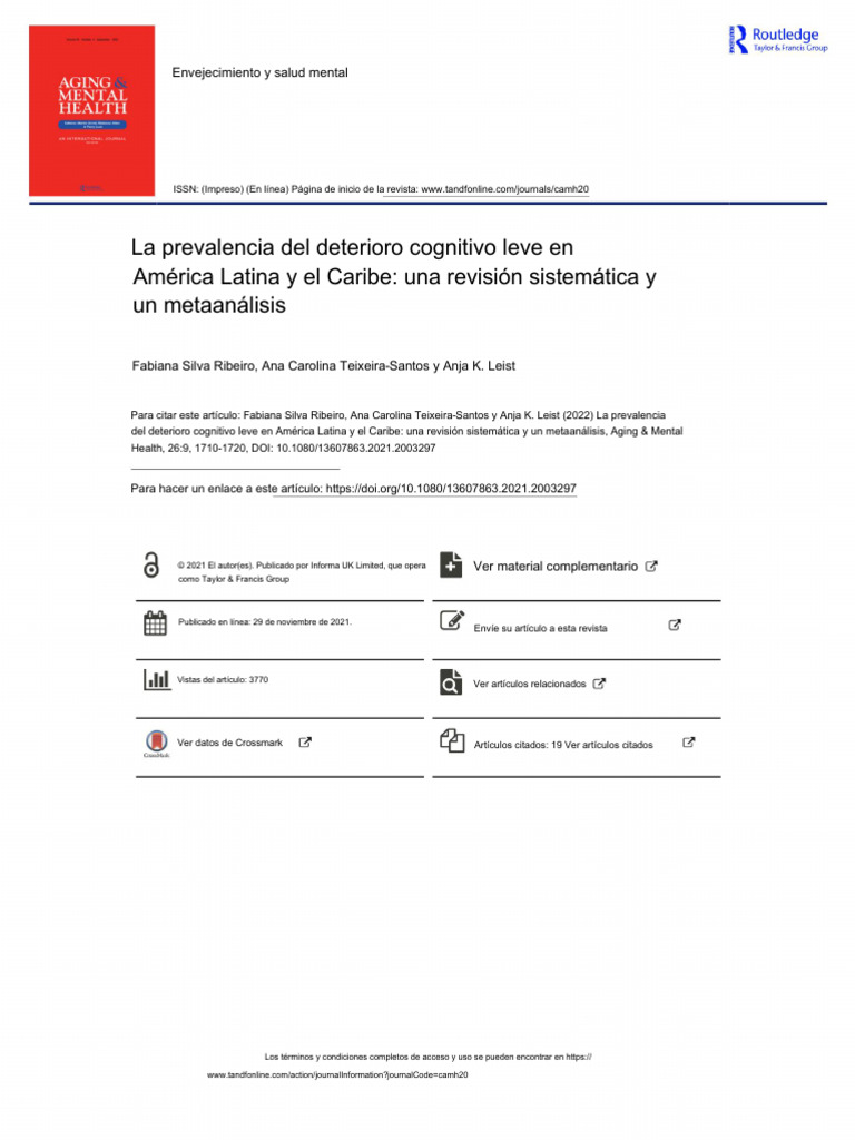 The Prevalence of Mild Cognitive Impairment in Latin America and The ...