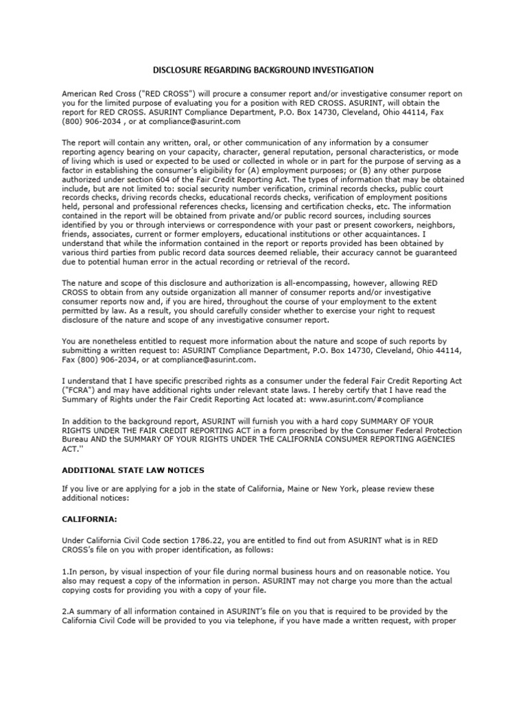 Disclosure regarding background investigation pdf background check