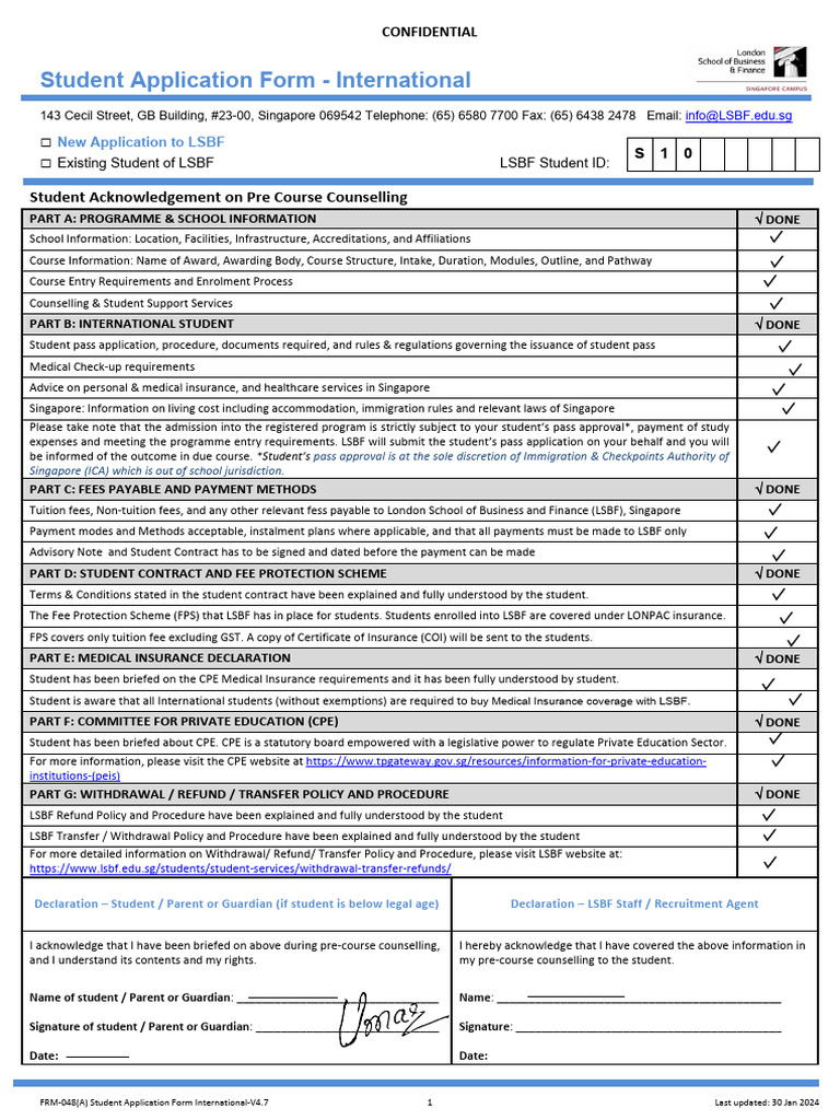 International Student Application Form | PDF | Banks | Insurance
