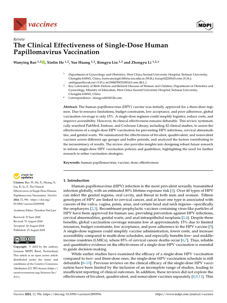 The Clinical Effectiveness of Single-Dose Human Papillomavirus ...
