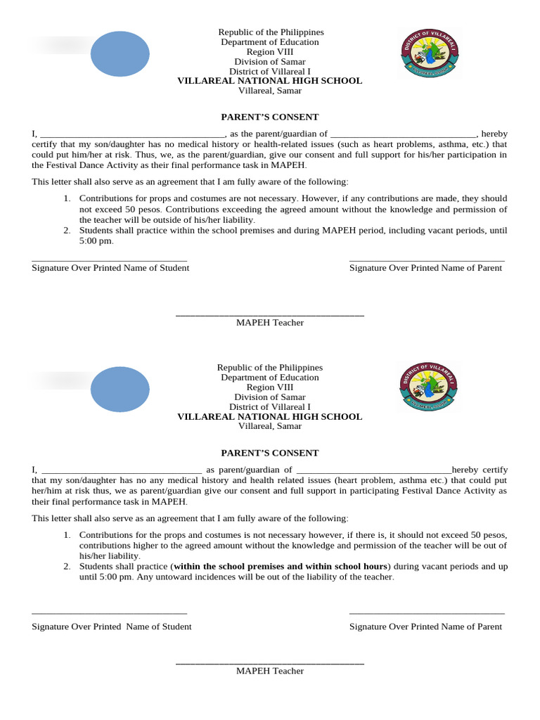 Parent Consent for Dance Participation | PDF | Consent
