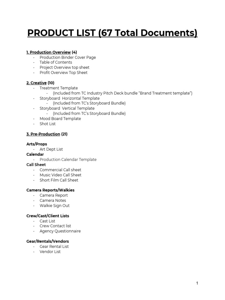 Production Essentials Document List | PDF | Computers | Technology ...