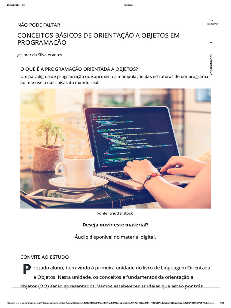 Conceitos de Programação Orientada a Objetos | PDF | Classe ...