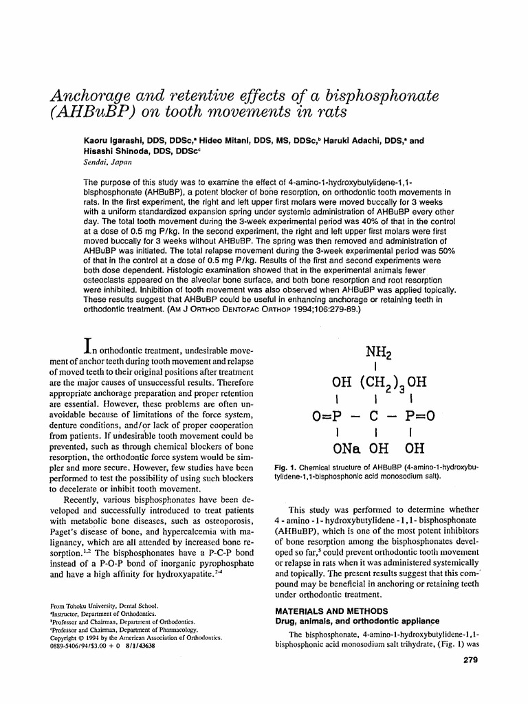 Anchorage and Retentive Effects of A Bisphosphonate (Ahbubp) On Tooth ...
