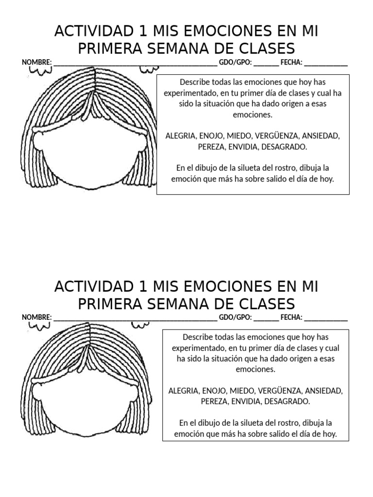 Mis emociones en el primer día de clases | PDF | Las emociones | Sicología