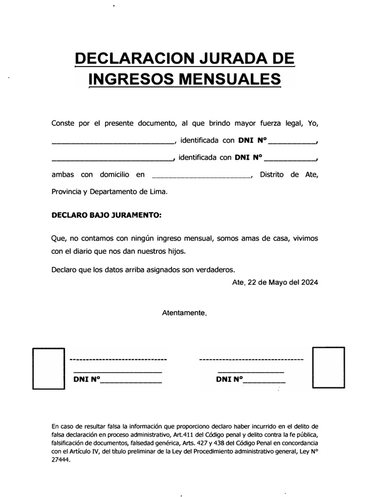 Declaracion Jurada de Ingresos | PDF
