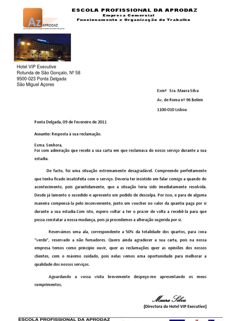Carta de Resposta A Reclamação PDF Business