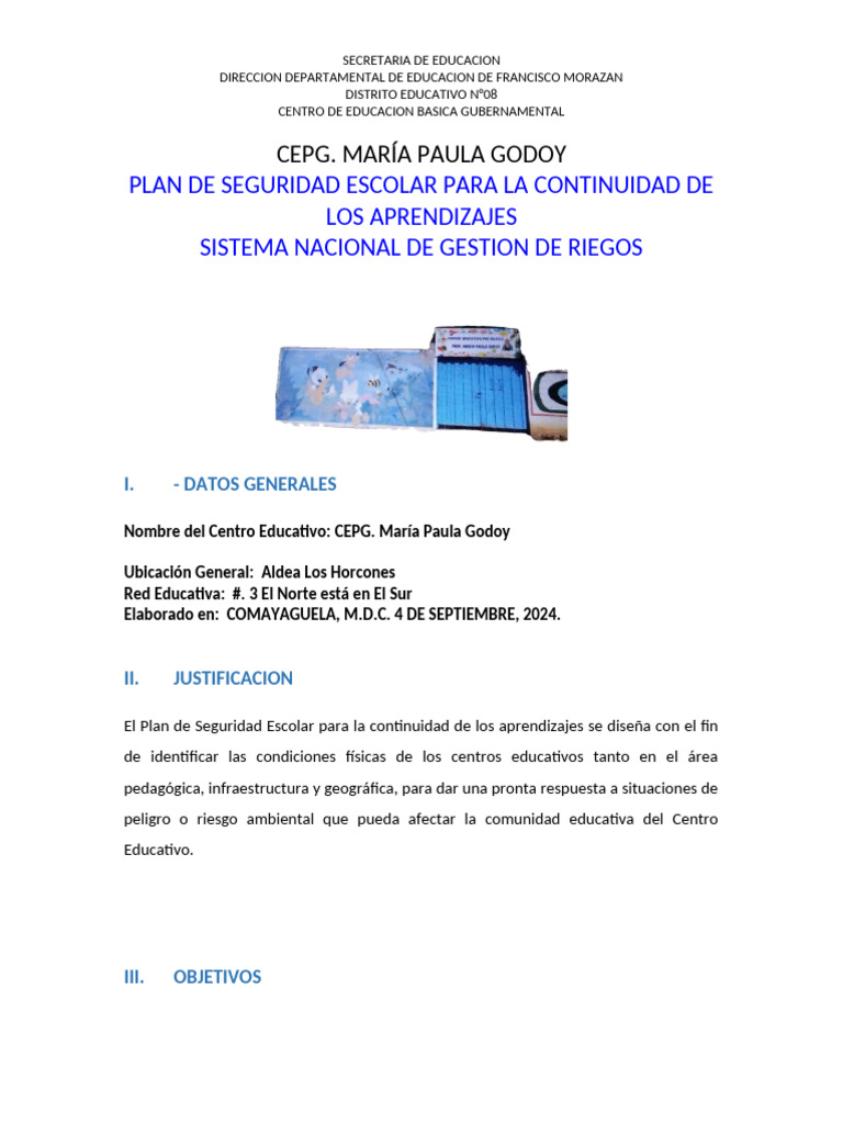 Plan de Seguridad Escolar 2024 | PDF | Educación primaria