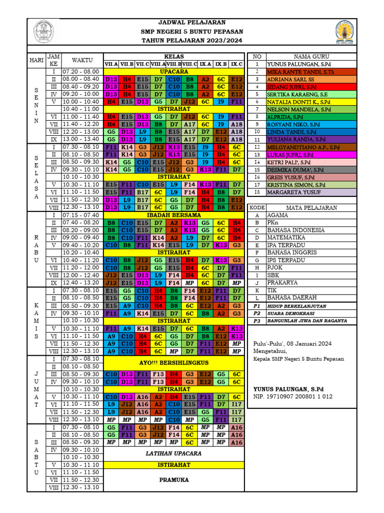 Jadwal Pelajaran Baru Semester Genap 2024 | PDF
