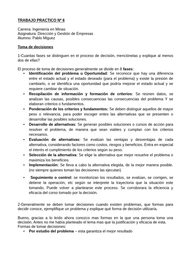 Fases y Métodos en la Toma de Decisiones | PDF | Toma de decisiones