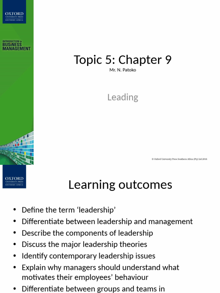 Topic 5-Chapter 9 - Leading | PDF | Leadership | Power (Social And ...