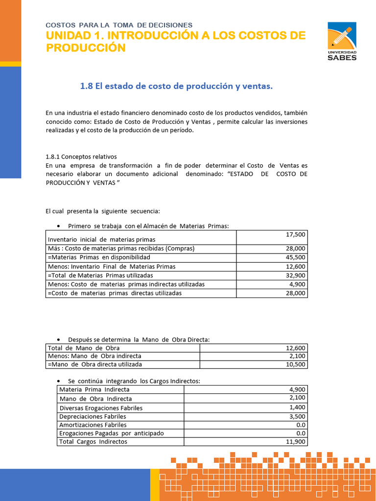 Estado de Costo de Producción y Ventas | PDF | Negocios económicos ...