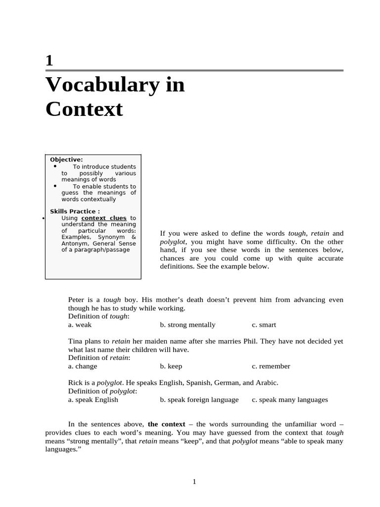 Context Clues for Vocabulary Mastery | PDF | Multilingualism | Vocabulary