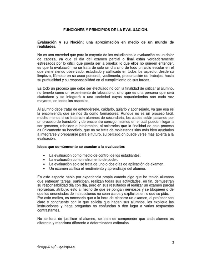 Funciones y Principios de La Evaluación | PDF | Prueba (evaluación ...