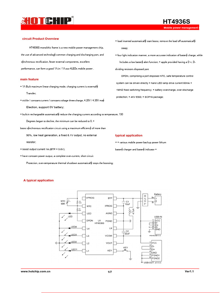 HT4936S Mobile Power Management Chip | PDF | Battery Charger | Rectifier