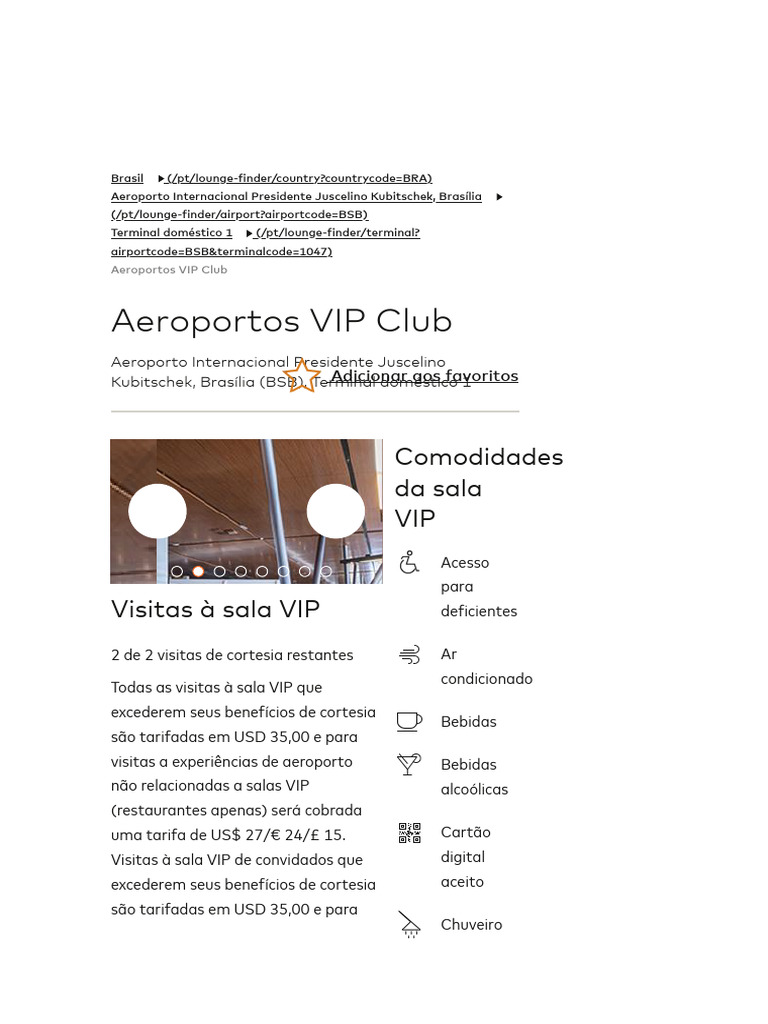 Tarifas e Comodidades da Sala VIP BSB | PDF | Aeroporto | Mastercard
