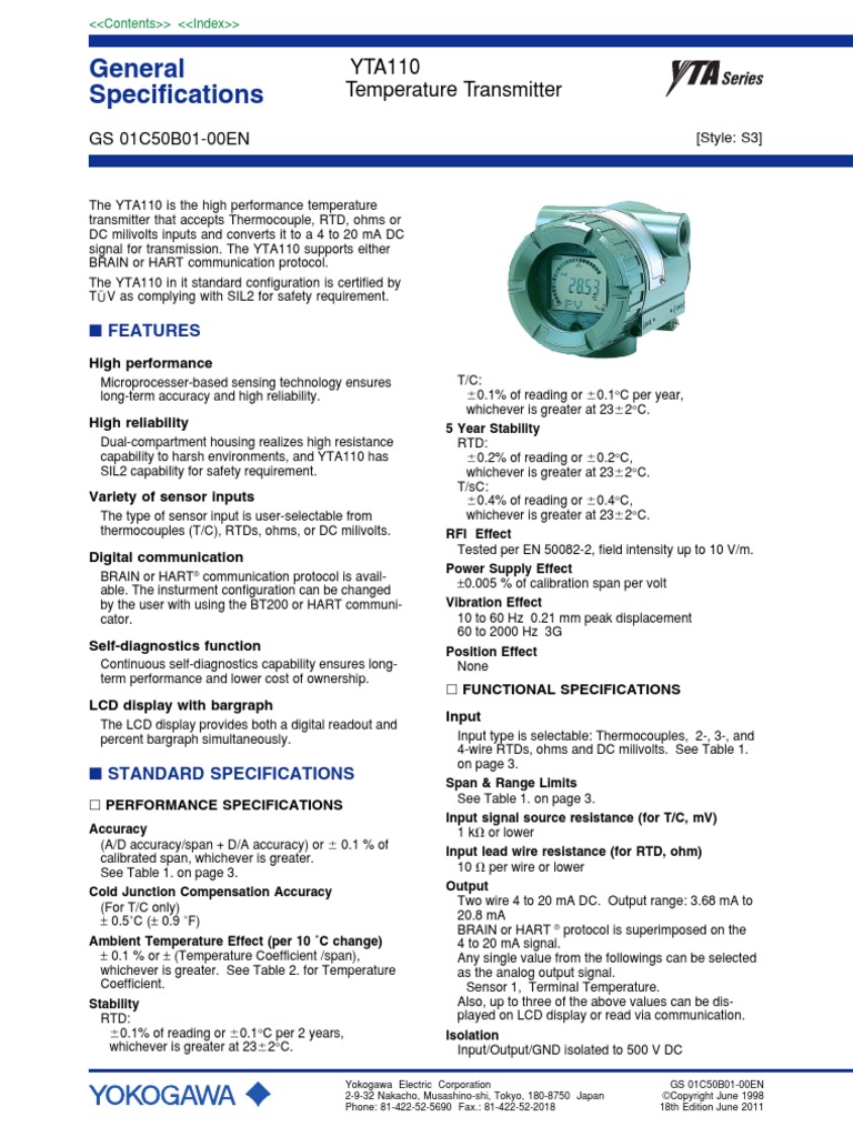 Yokogawa Temperature Transmitergs01c50b0100e PDF Thermocouple