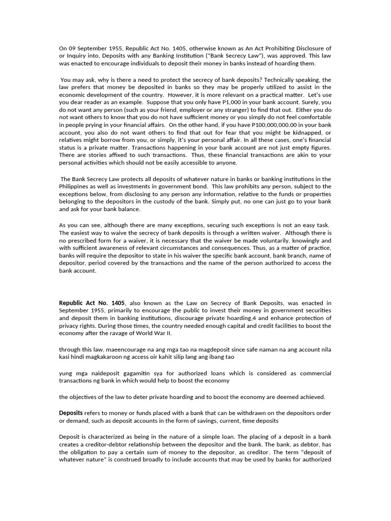 Overview of the Bank Secrecy Law | PDF | Banks | Garnishment