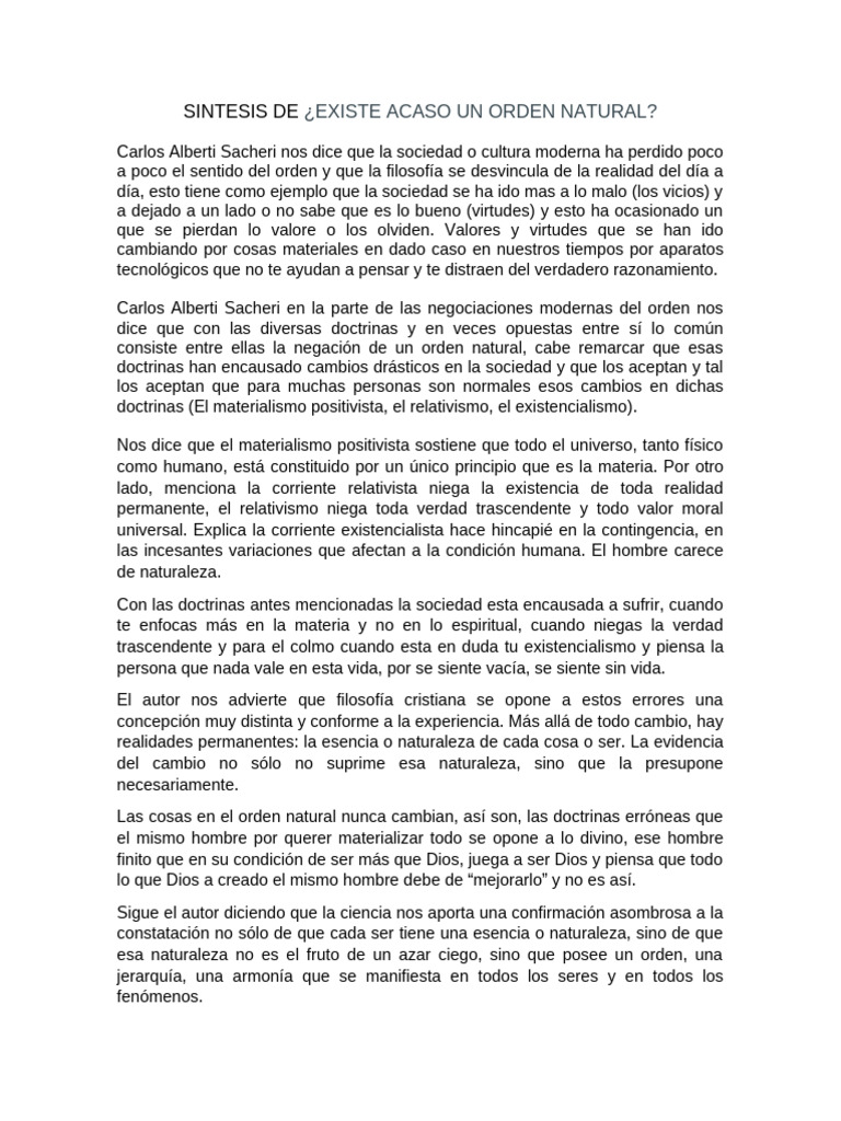 Sintesis de Existe Acaso Un Orden Natural | PDF | Relativismo | Verdad