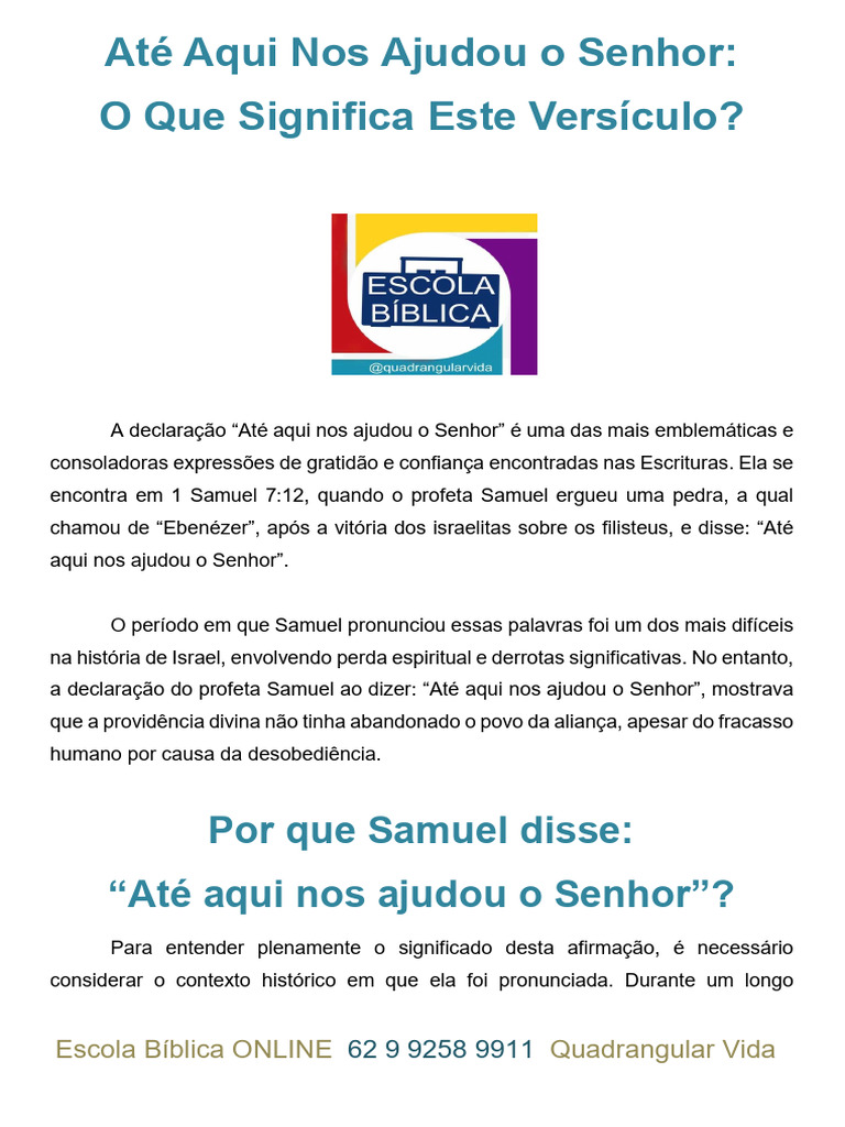 Até Aqui Nos Ajudou o Senhor: Significado | PDF | Samuel | Arca da Aliança