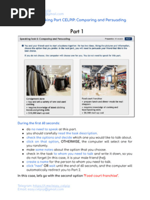 EXAMPLE Task 5 Speaking Part CELPIP Comparing and Persuading