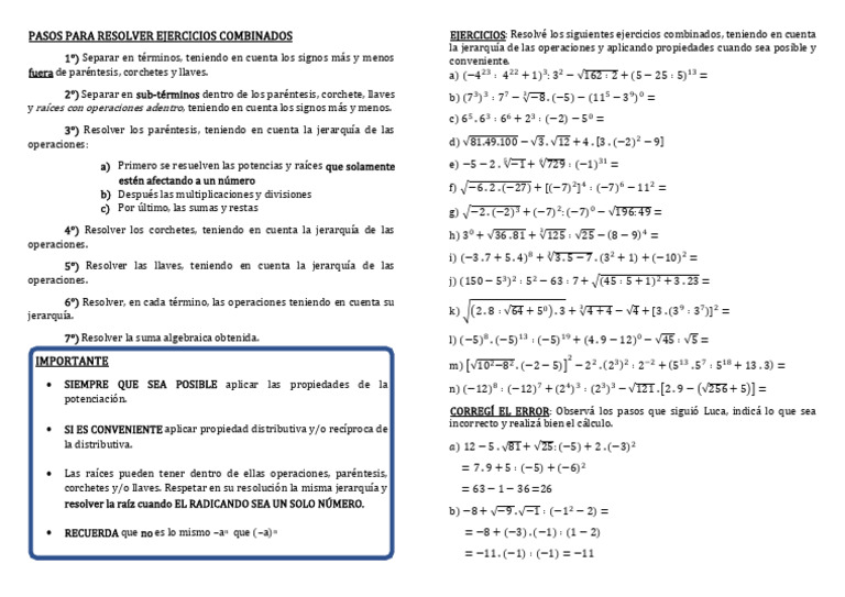 Pasos para Resolver Ejercicios Combinados | PDF | Matemáticas ...