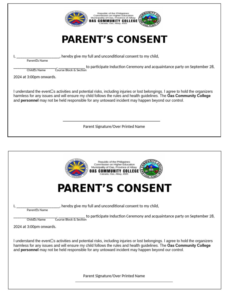 Parent Consent for 2024 Event | PDF