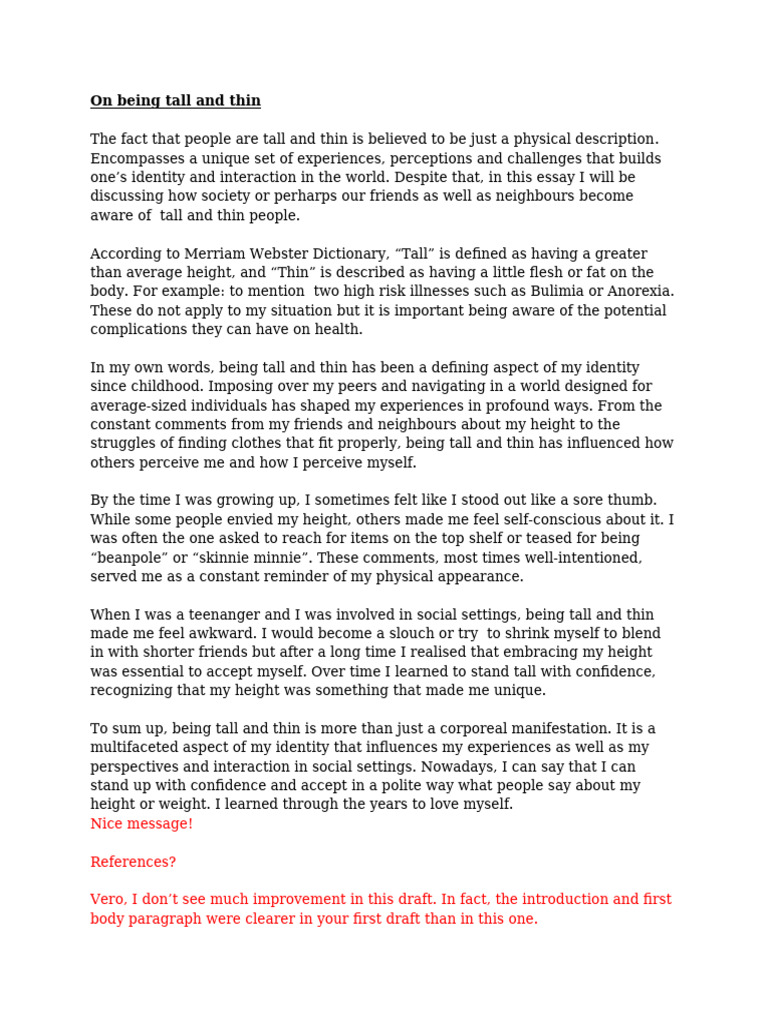 On Being Tall and Thin 2nd Draft 1 | PDF | Psychology | Psychological ...