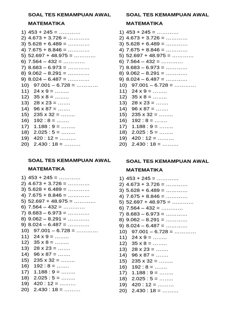 Soal Tes Kemampuan Awal | PDF