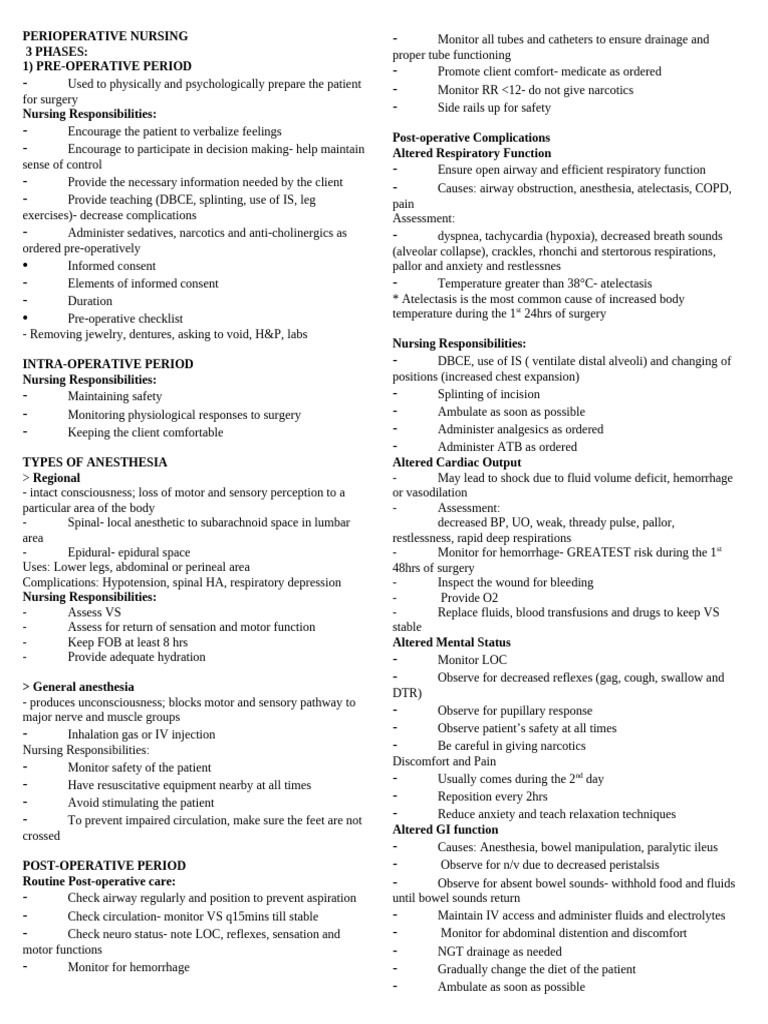 Perioperative Nursing Responsibilities Guide | PDF | Heart ...