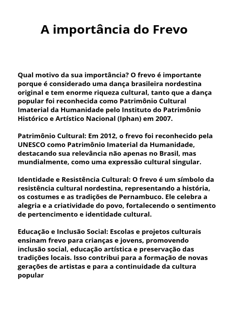 Importância e Características do Frevo | PDF