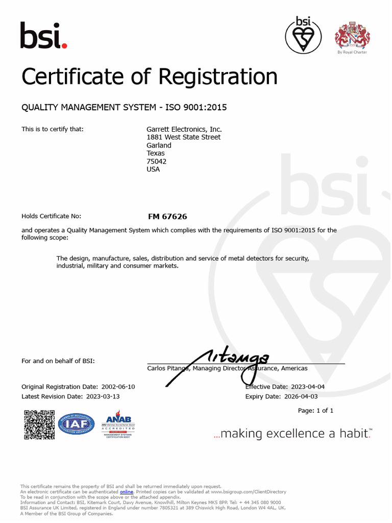 Garrett - Iso 9001 FM 67626 001 | PDF
