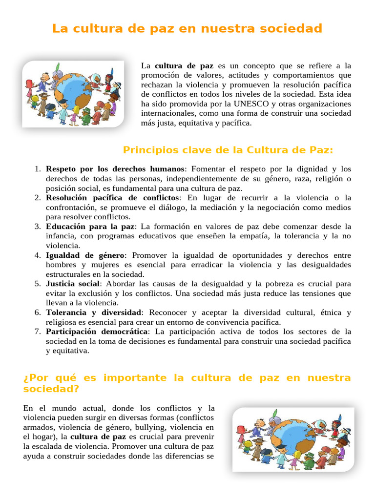 La Cultura de Paz en Nuestra Sociedad | PDF | Violencia | Sociedad