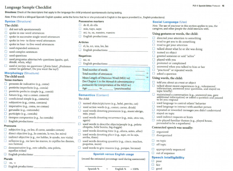 Pls5 Language Sample Checklist Pdf