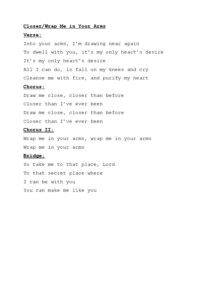 Closer Wrap Me in Your Arms Lyrics PDF