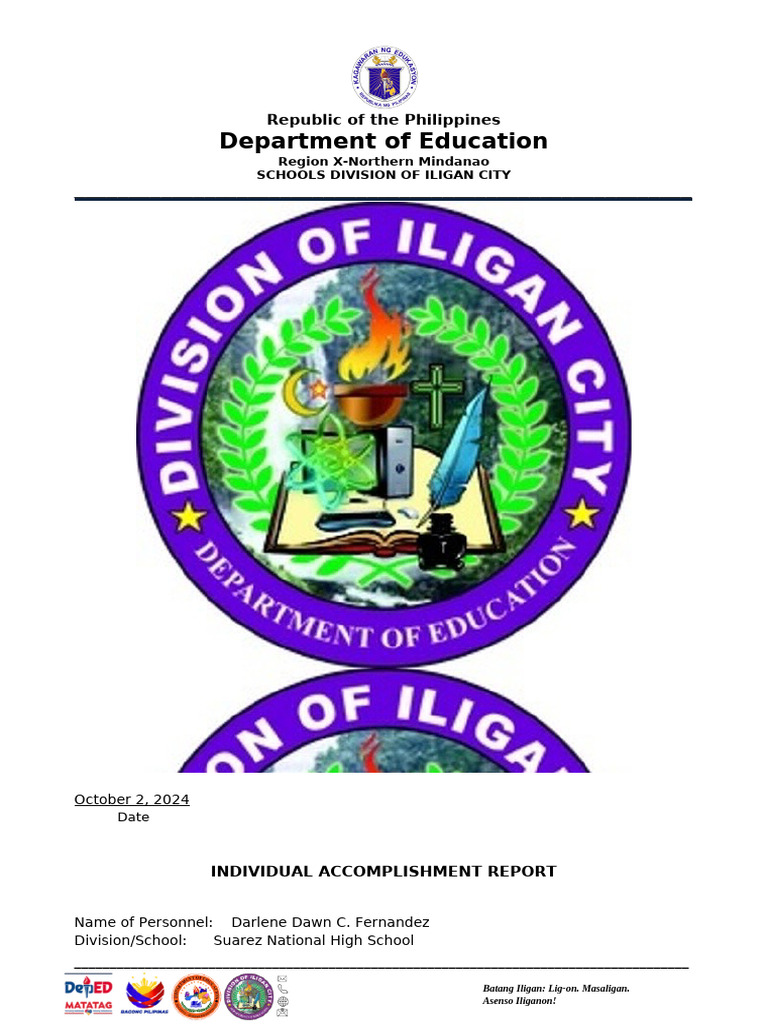 Individual Accomplishment Report 2024 | PDF | Government Related ...