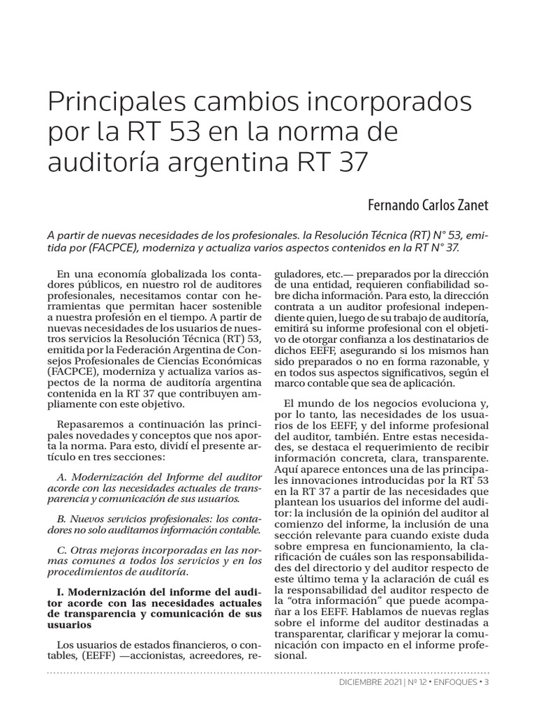 Cambios en Auditoría: RT 53 y RT 37 | PDF | Auditoría | Contralor