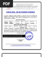 FORMATO MODELO EJEMPLO CARTA DE RESIDENCIA DEL BARRIO LA TOMA