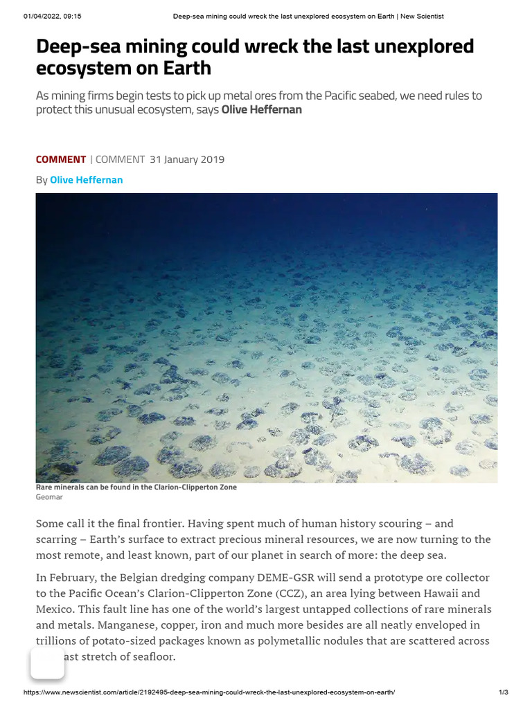 Deep-Sea Mining Threatens Ecosystem | PDF | Environmental Science ...